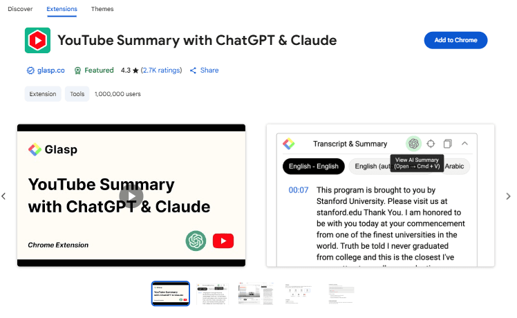 ChatGPT Summary for YouTube interface